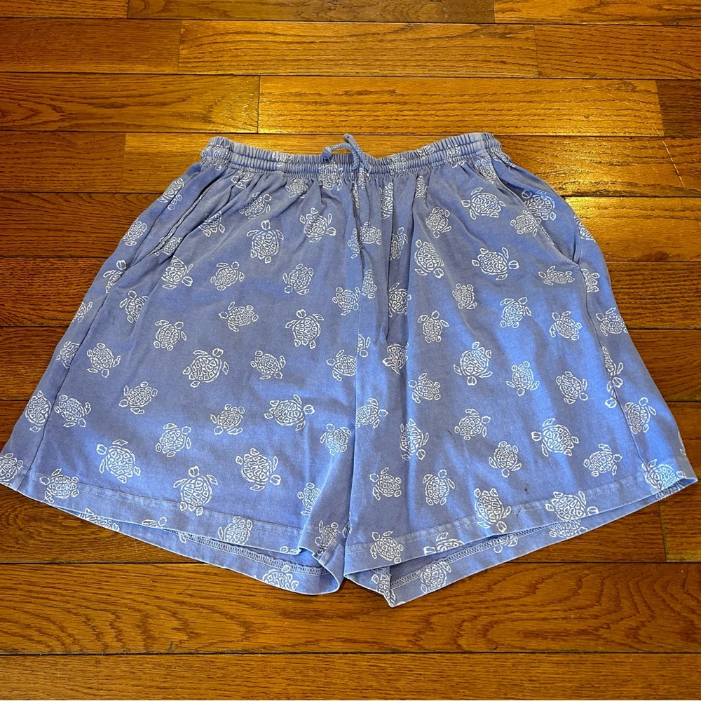 90s Turtle All Over Print Sweat Shorts Gym Workout Pull String Purple XL